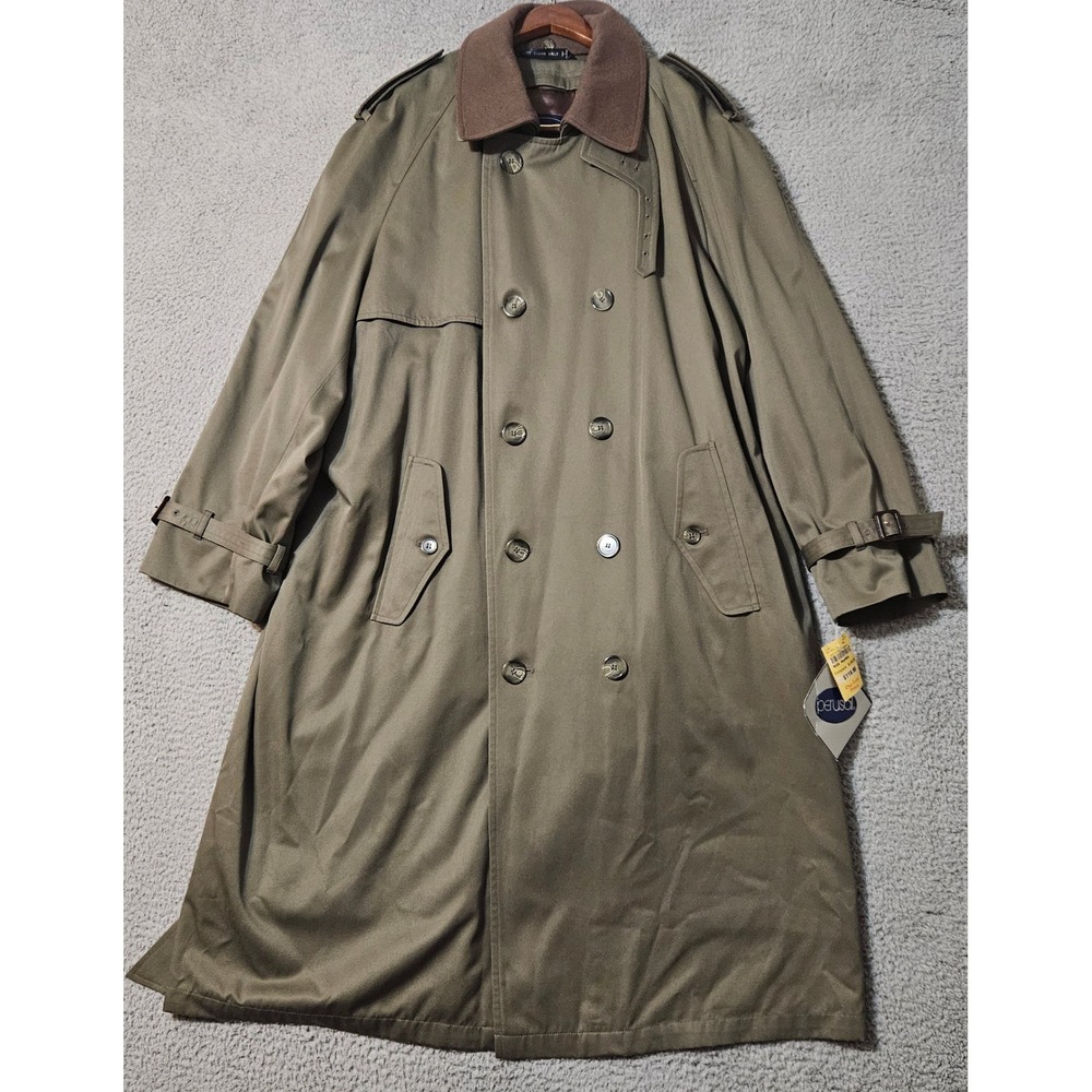 Perusal Trench Coat 44R Brown Belted Classic Double Breasted Collared Wool Liner